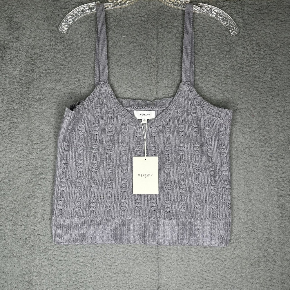 WEEKEND Los Angeles Knit Tank Top Sleeveless Crop Top Dusty Blue Womens M